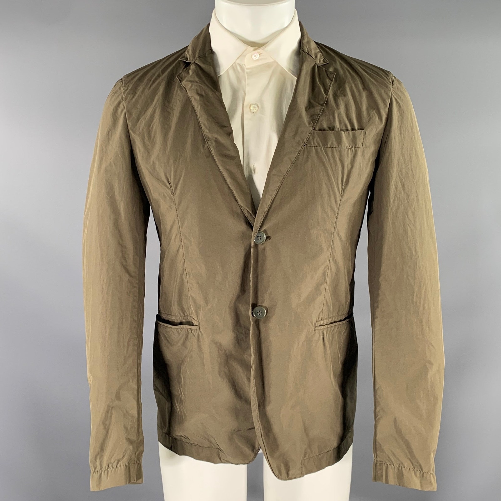 Aspesi Chest Size M Green Olive Solid Polyester Blend Notch Lapel Sport Coat